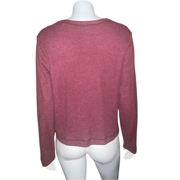 Old Navy Red Red Wine Waffle-Knit Crop T-shirt Long Sleeve Pink Extra Large NWOT - Picture 5 of 9